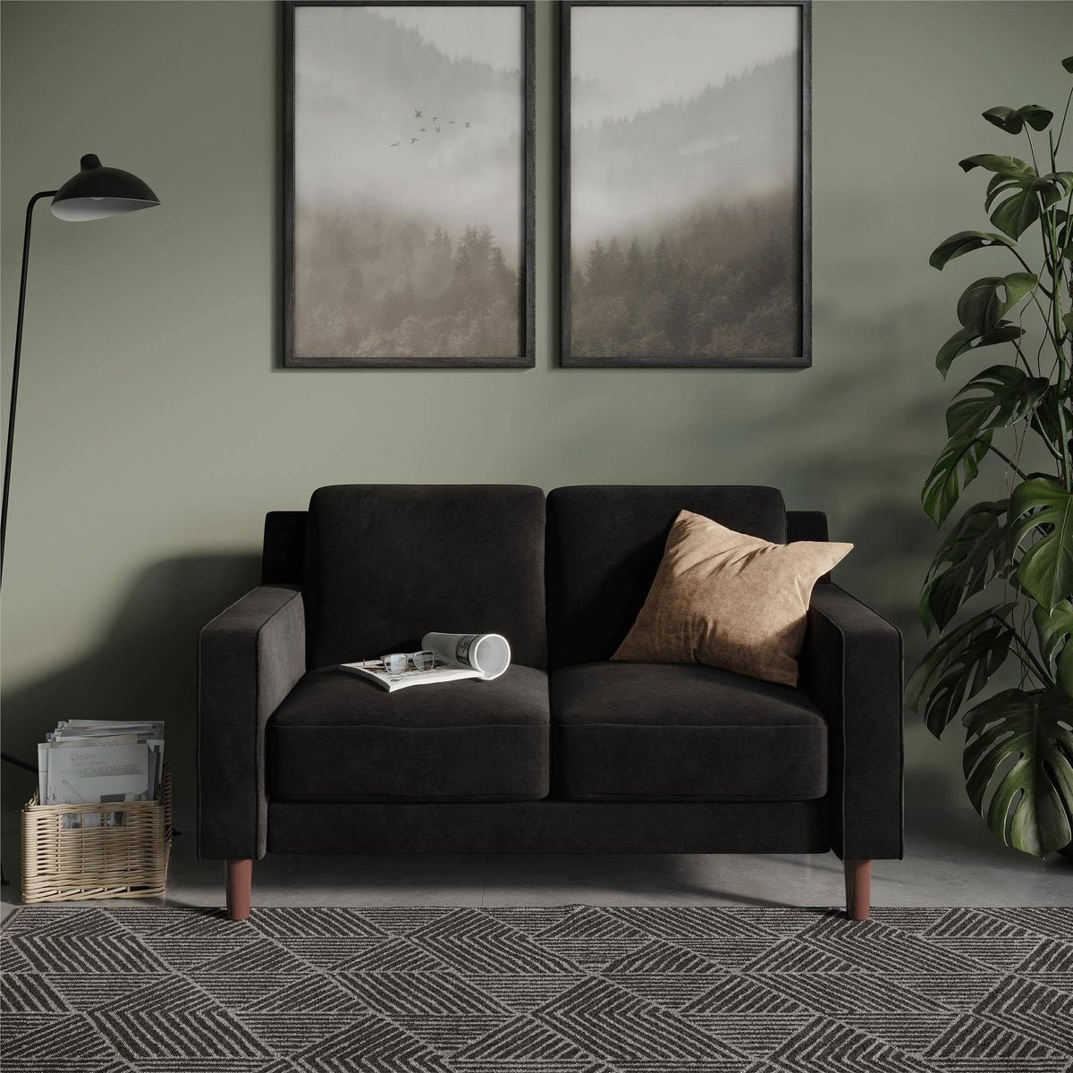 Black Velvet Loveseat 2 Seater Sofa G18134