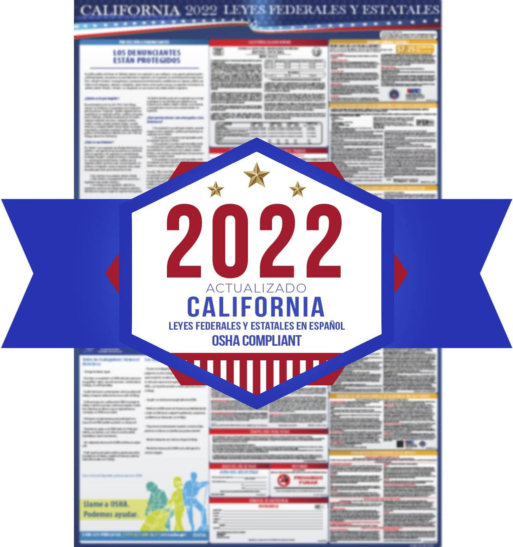 California State and Federal Labor Laws Poster English & Spanish 24 x 36 Laminated U8604