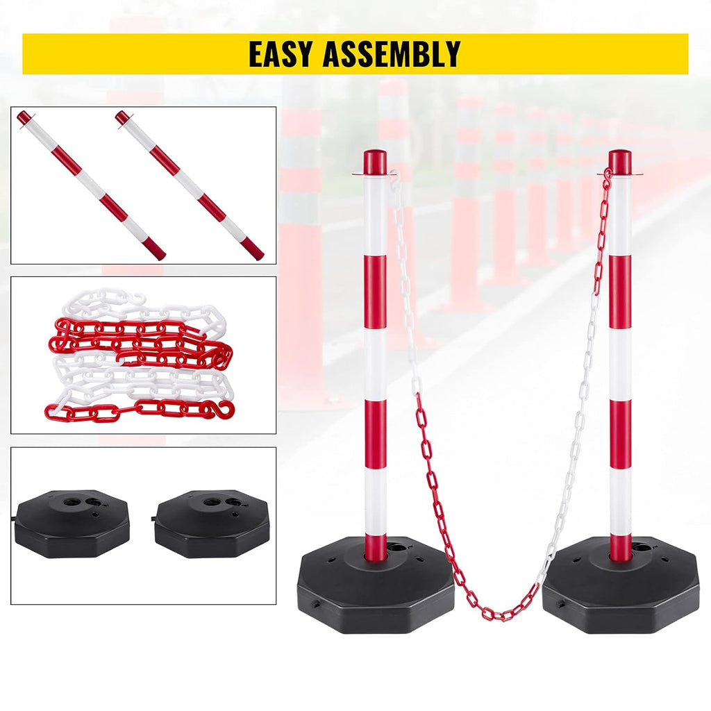 White PE Plastic Stanchion Kit with 32ft Chain and 8 S-Hooks U1573