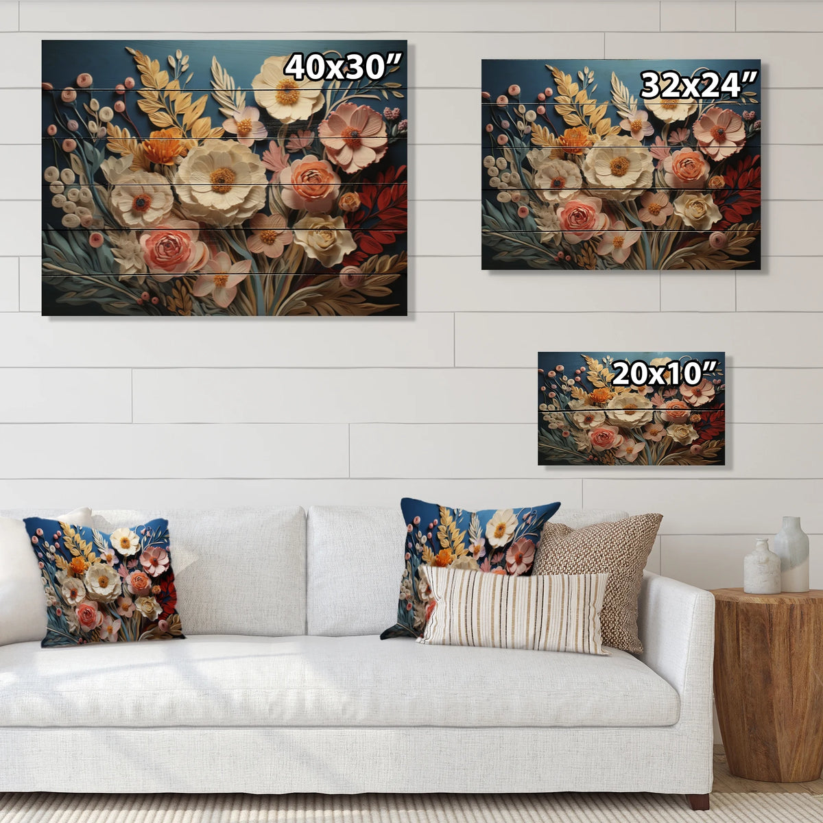 Floral Print on Natural Pine Wood D268