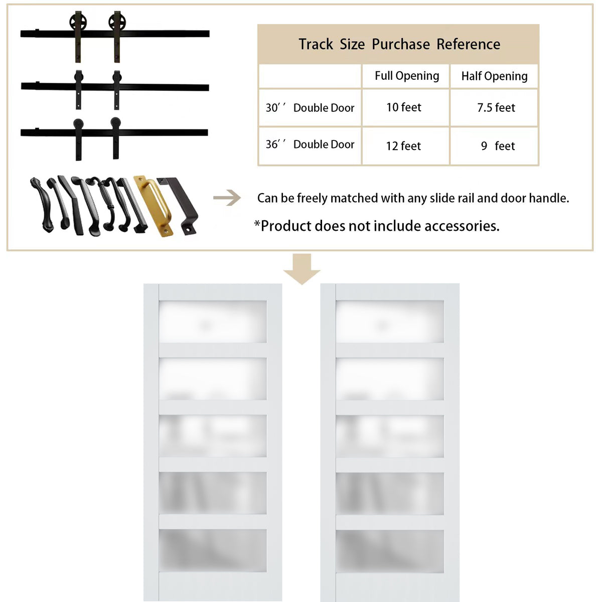 36''×84'' Frosted Glass Barn Door x 2 with Hardware Kit Y95042