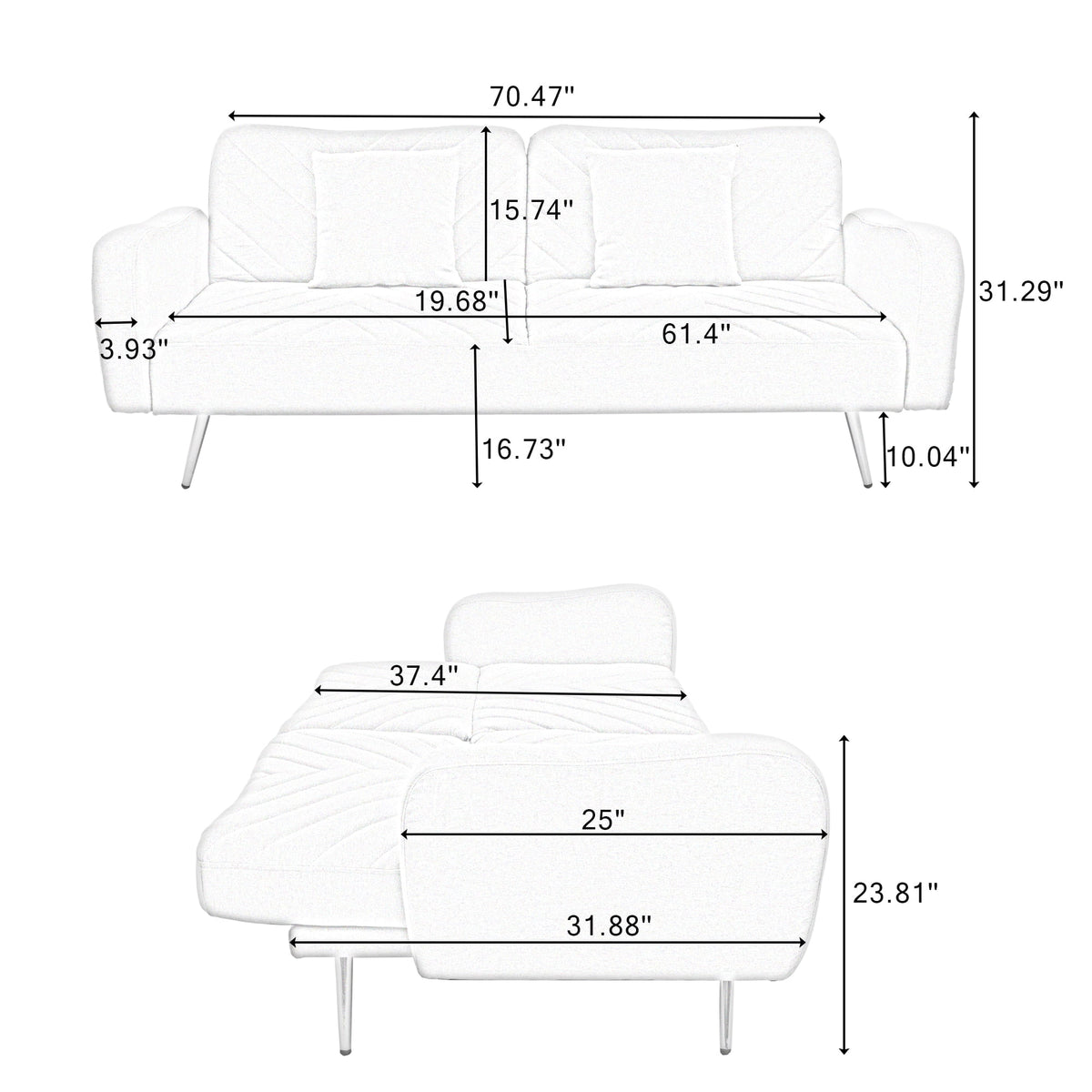 70.5" Linen Convertible Sleeper Sofa Bed with Adjustable Splitback M95019