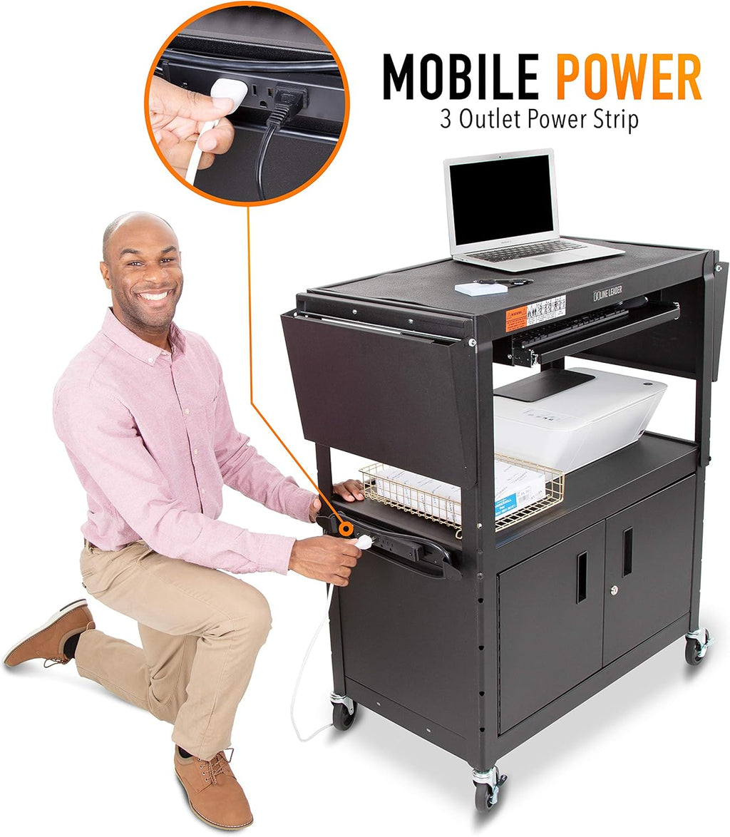 Black Height Adjustable Utility Cart with Locking Cabinet and Drop Leaves C6670