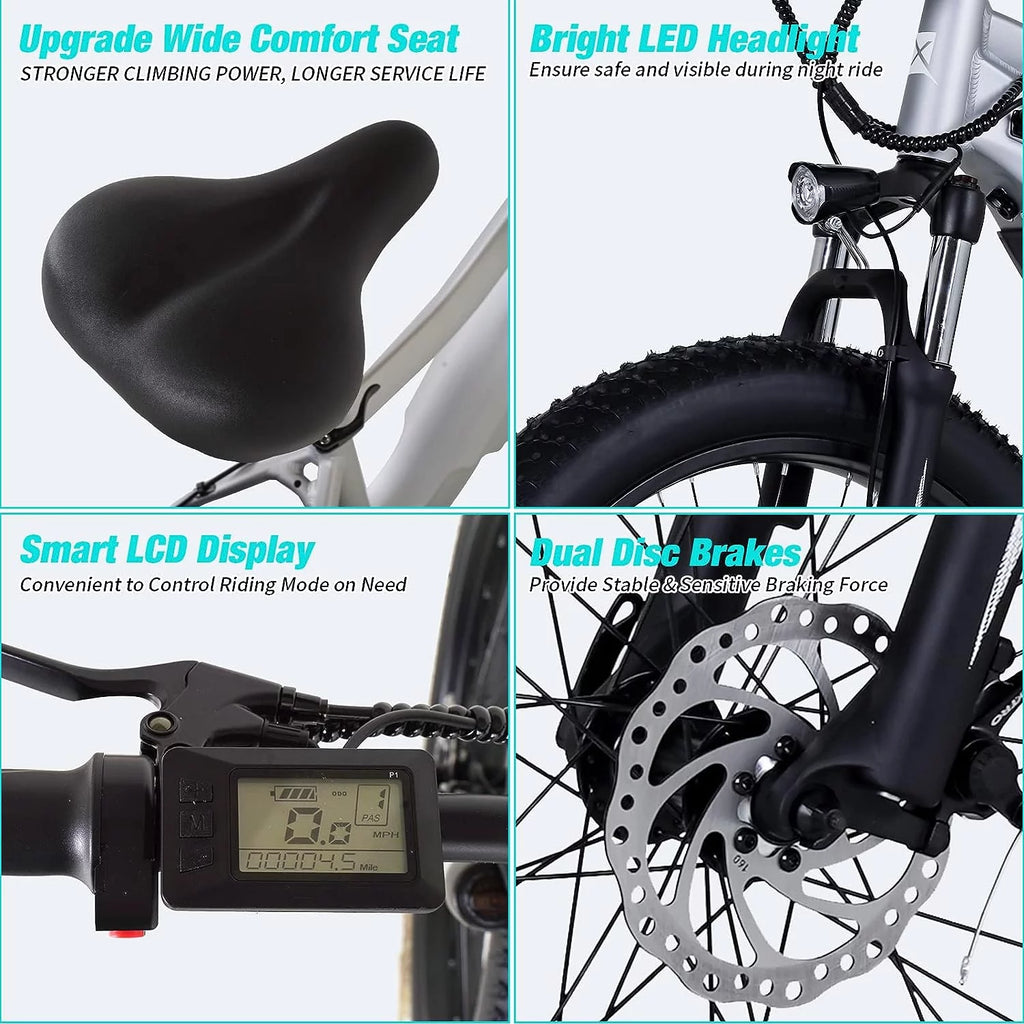 750W 48V 14AH Removable Battery 26" Fat Tire Electric Bike P420