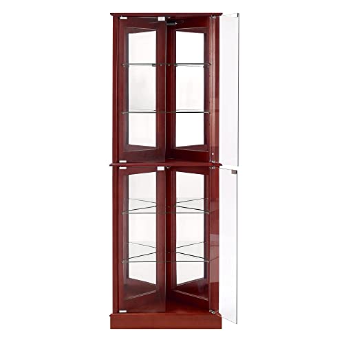 72" Tall Corner 6-Shelf Curio Cabinet with Tempered Glass Doors and Adjustable Storage Shelves (Cherry) R544