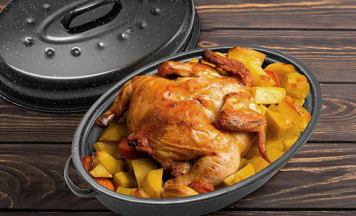 Black 15" Oval Roaster Pan With Lid R1457