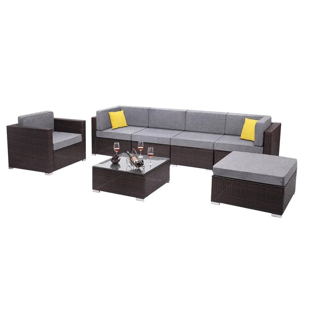 7 Pieces PE Wicker Rattan Corner Sofa Set P669