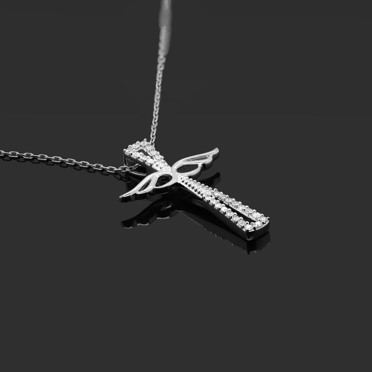 18K White Gold Diamond Cross Necklace Z943186