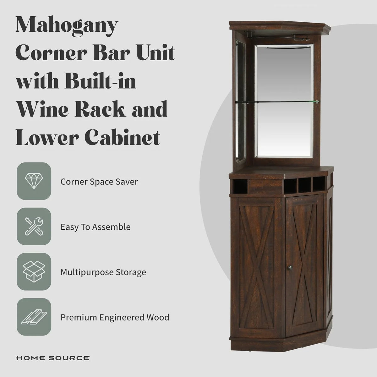 Mahogany Corner Bar Unit With Built-In Wine Rack H589