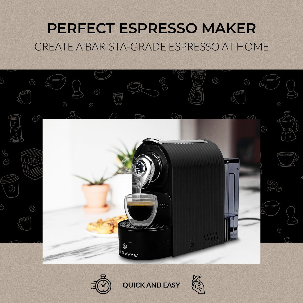 Black Espresso Machine with Holder and Cups S409