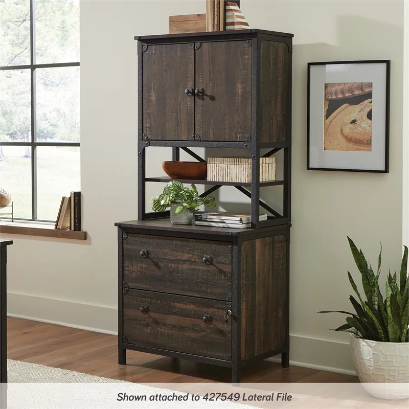 Engineered Wood Library Hutch in Carbon Oak Finish O102