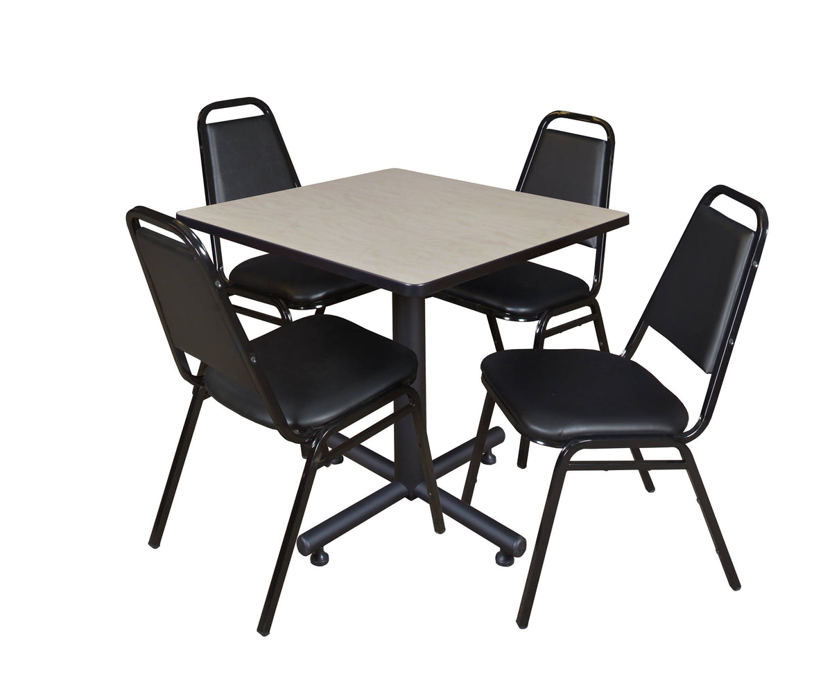 Cherry Square Breakroom Table & 4 Black Stack Chairs M2521