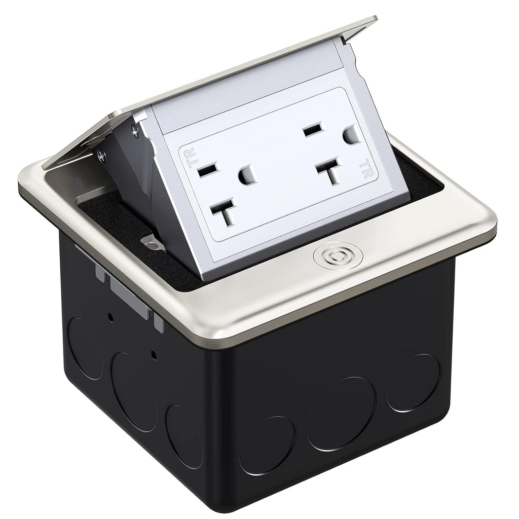 Brushed Nickel Pop Up Floor Outlet Box with Tamper-Resistant Receptacle, Pack of 2 F30374