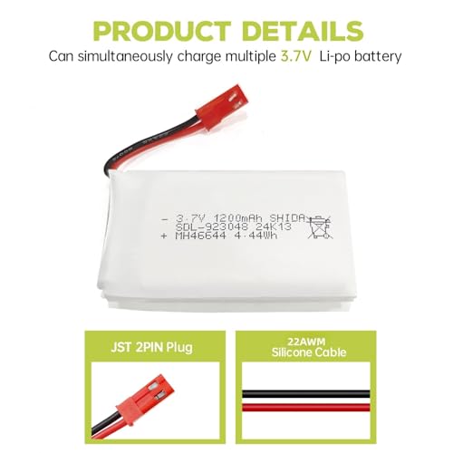 5PCS 3.7V 1200mAh 30C Lipo Battery with 5in1 Charger JST Plug P4578