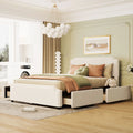Beige Velvet Queen Size Bed with 4 Storage Drawers I252