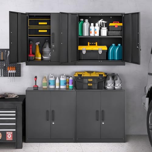 Black & Grey Steel Wall Mounted Storage Cabinet with Lock R159