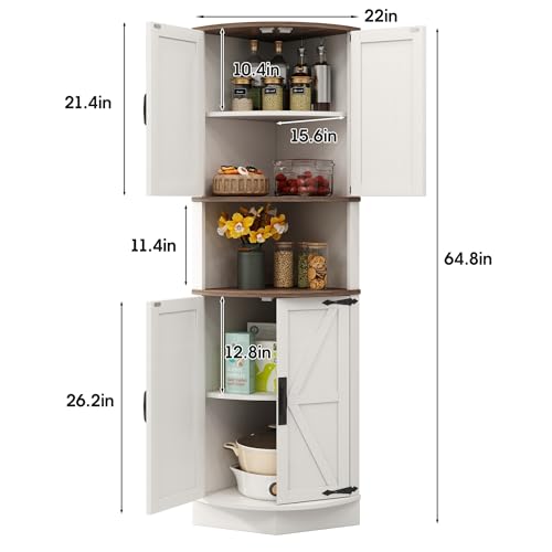 64.8" Tall Grey Corner Cabinet with 4 Doors and 5 Shelves W553