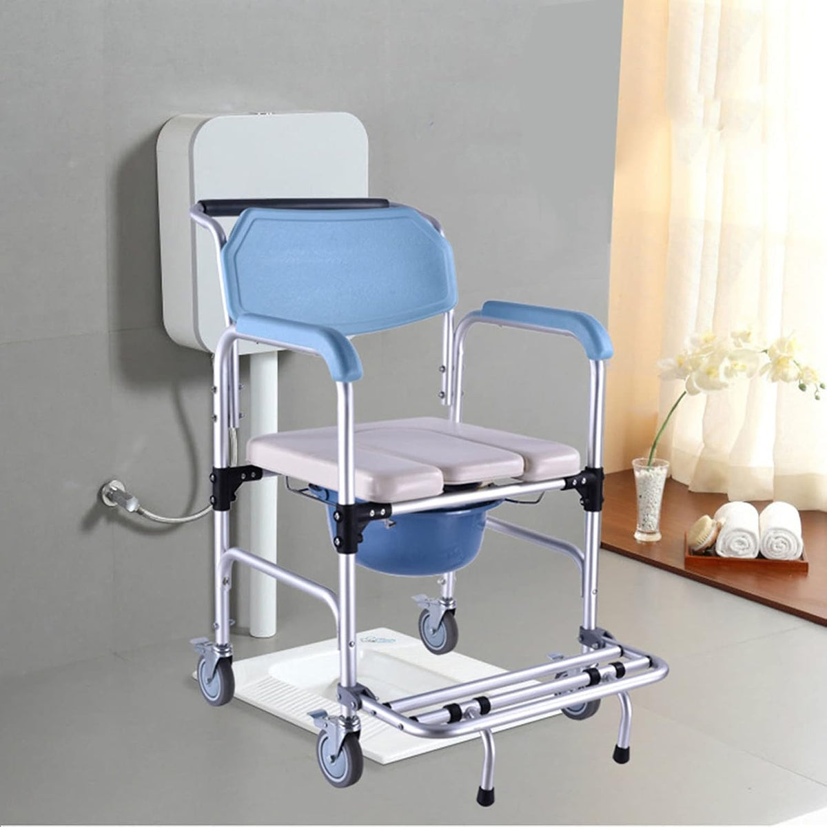Wheelchair Shower Commode Chair with Footrests Q962
