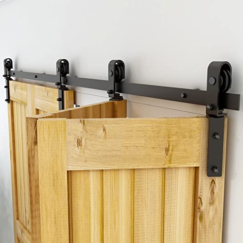 Black Track Bi-Folding Sliding Barn Door Hardware Kit Z683867