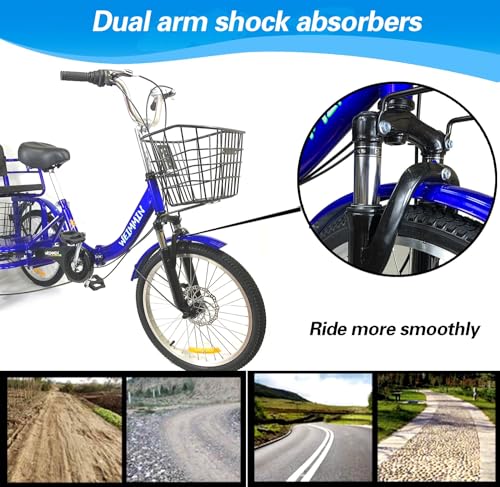 20 Inch 7 Speed Folding Adult Tricycle with Front and Rear Basket H406216