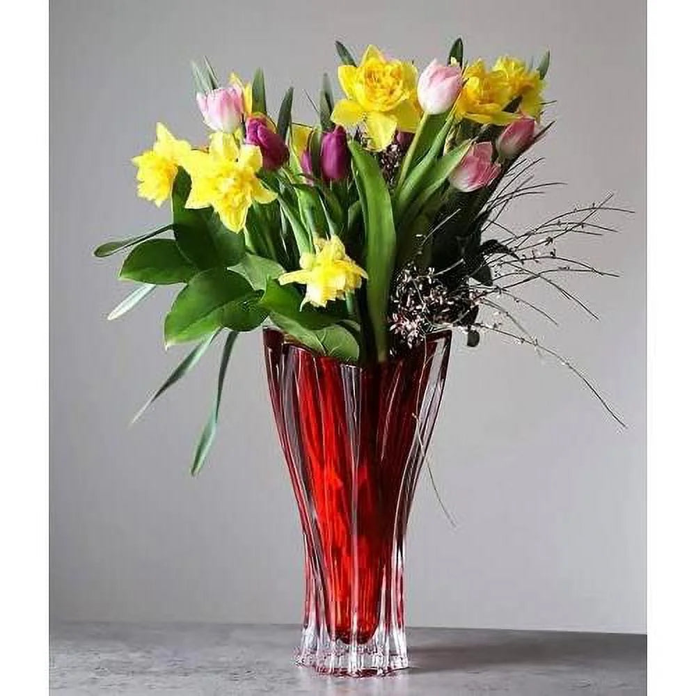 Red 12'' Crystal Glass Vase I79692