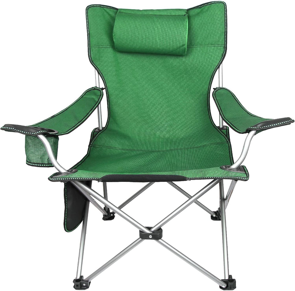 Folding Adjustable Recliner Camping Chair with Headrest Cup Holders Side Pocket Black E82105
