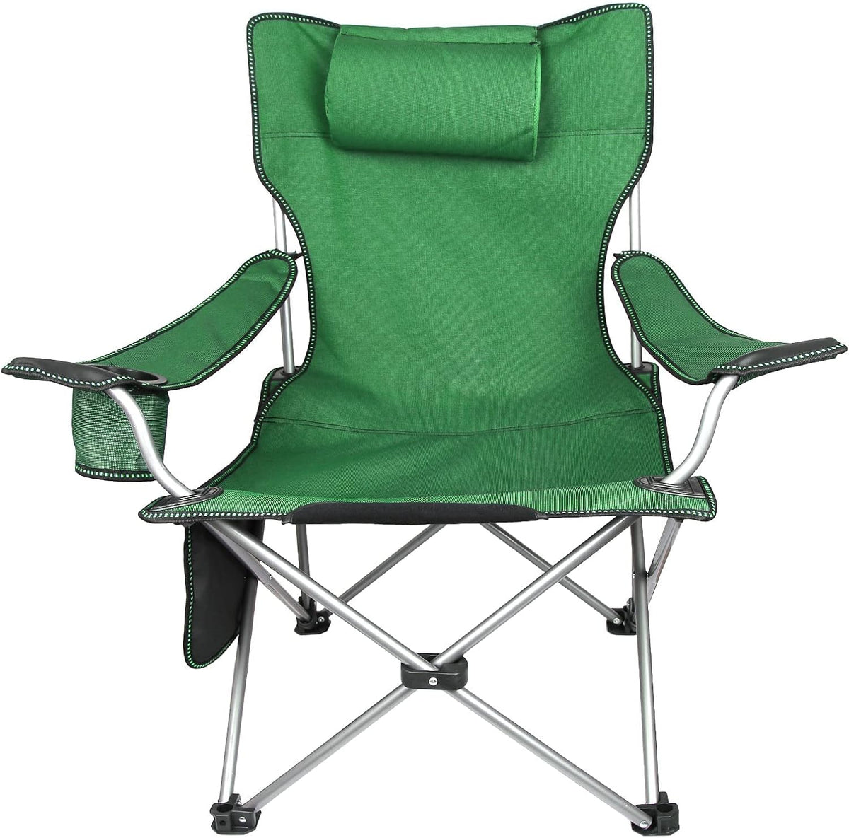 Folding Adjustable Recliner Camping Chair with Headrest Cup Holders Side Pocket Black E82105