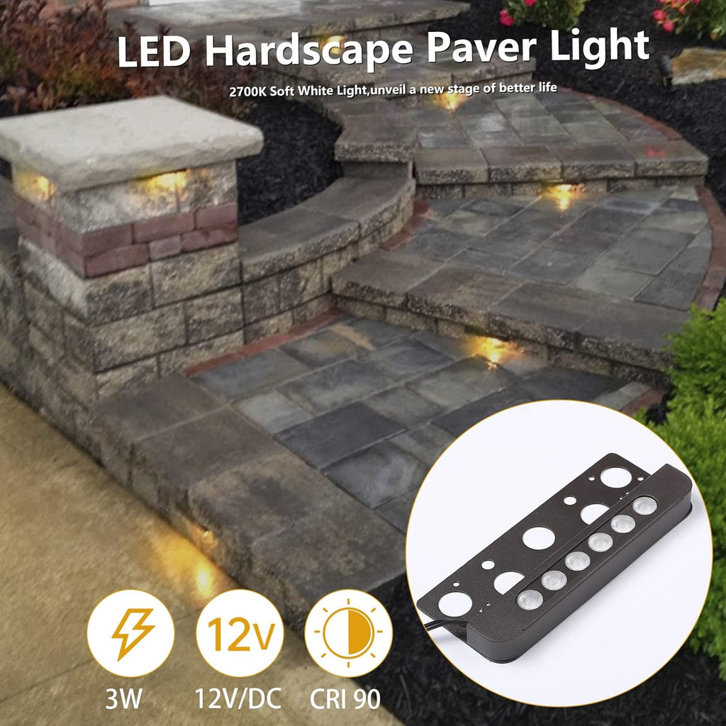 7 Inch 8-Pack 12V Low Voltage Hardscape Paver Light IP65 Waterproof 3W 2700K M4317