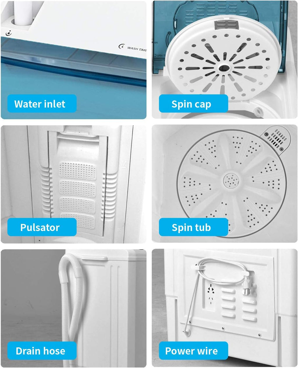 Compact Twin Tub Portable Mini Washing Machine 26lbs Capacity, Washer(18lbs)&Spiner(8lbs) (White&Blue) V2826