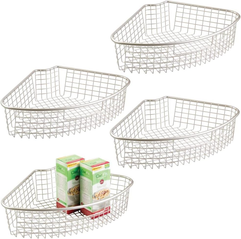 Metal Kitchen Cabinet Lazy Susan Storage Organizer Basket with Front Handle - 4 Pack S222