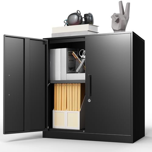 Black & Grey Steel Wall Mounted Storage Cabinet with Lock R159