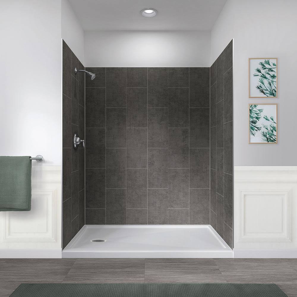 32 in. x 60 in. x 78 in. Slate Shower Kit with Left Drain Base in White (5-Piece) N7626
