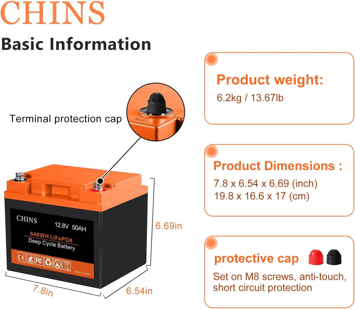 12V 50Ah LiFePO4 Battery with 50A BMS I720
