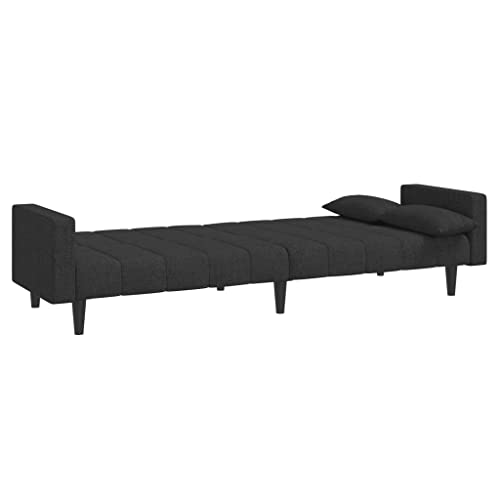 2-Seater Black Fabric Convertible Sleeper Sofa Bed with Two Pillows L109