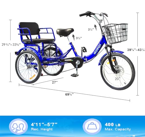 20 Inch 7 Speed Folding Adult Tricycle with Front and Rear Basket H406216
