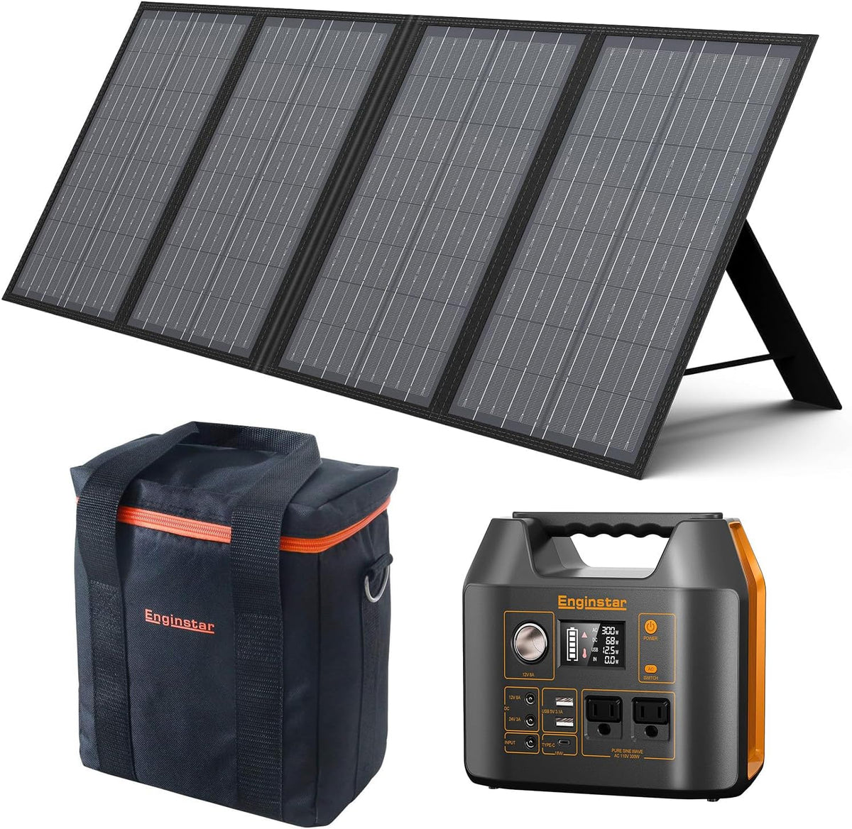 300W Solar Generator with 60W Solar Panel and 80000mAh Portable Power Station with AC Outlet E919087