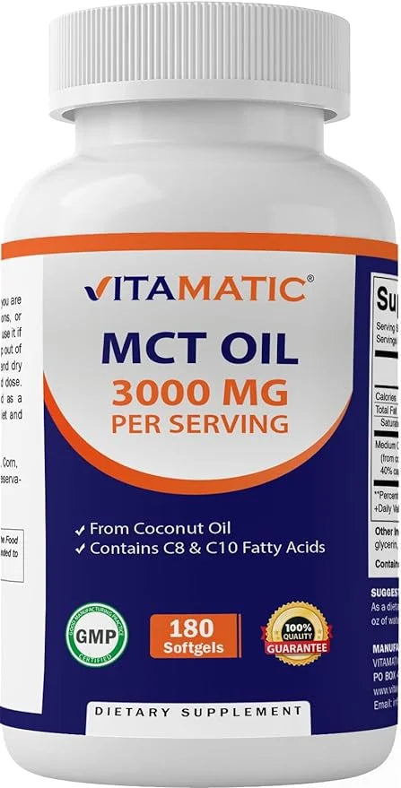 2 Packs MCT Oil Capsules 3000 mg per Serving 180 Softgels from Coconut Oil W7436