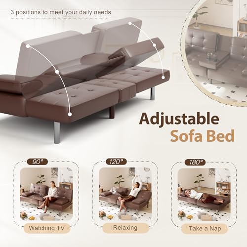 Dark Gray Linen Fabric Reversible Convertible Sofa Bed with Storage Chaise U9280