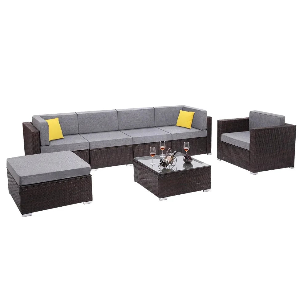 7 Pieces PE Wicker Rattan Corner Sofa Set P669