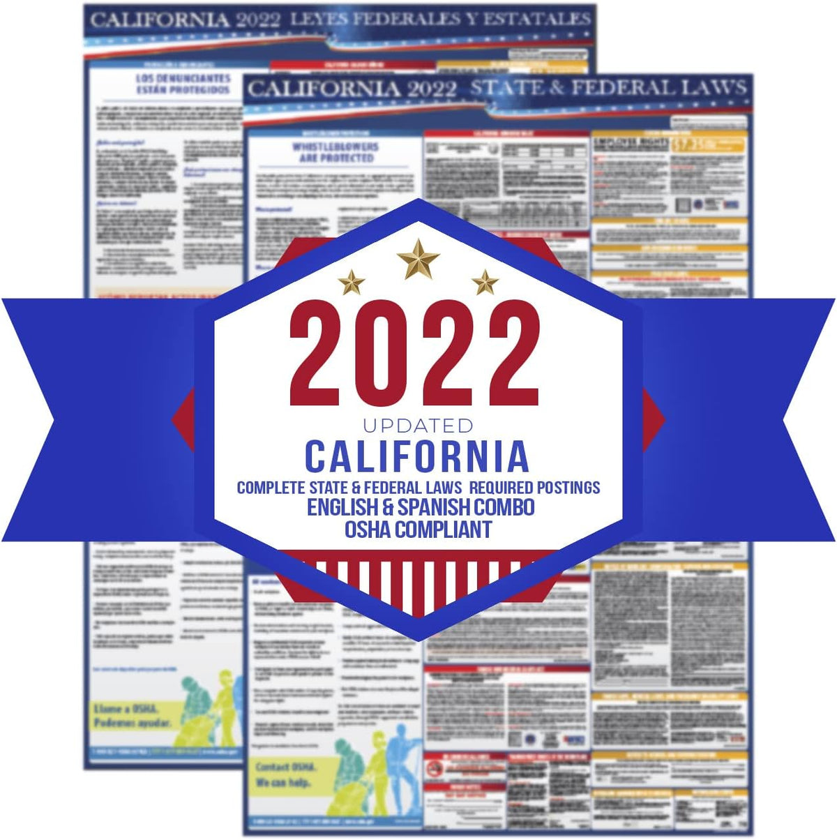 California State and Federal Labor Laws Poster English & Spanish 24 x 36 Laminated U8604