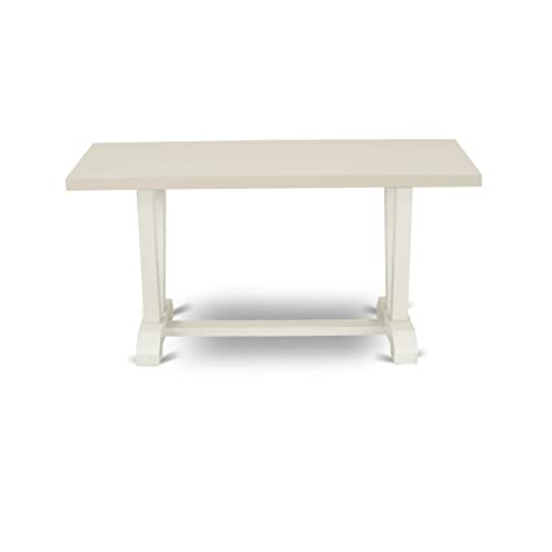 7 Piece Rectangle Dining Table with 6 Doeskin Linen Fabric Upholstered Chairs K963
