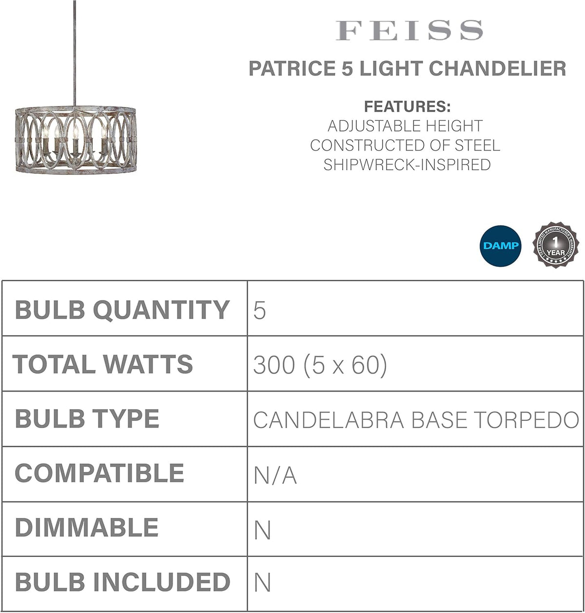 5-Light Outdoor Candle Chandelier U194081