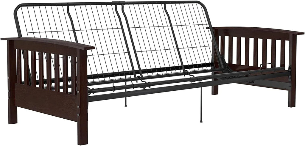 Natural Wood Full Size Futon Frame with Black Metal V16073