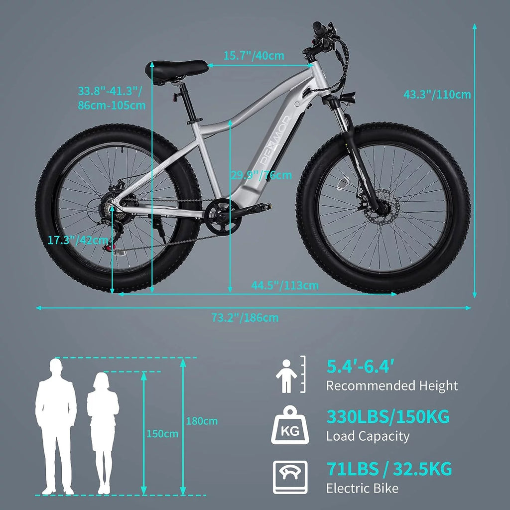 750W 48V 14AH Removable Battery 26" Fat Tire Electric Bike P420