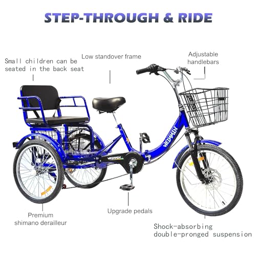 20 Inch 7 Speed Folding Adult Tricycle with Front and Rear Basket H406216