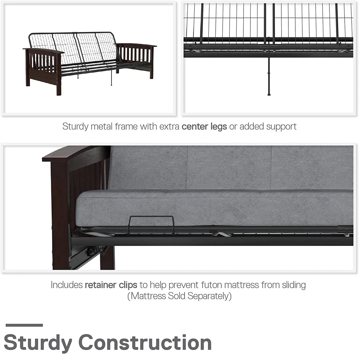 Natural Wood Full Size Futon Frame with Black Metal V16073