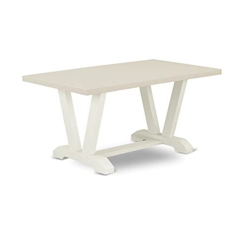 7 Piece Rectangle Dining Table with 6 Doeskin Linen Fabric Upholstered Chairs K963