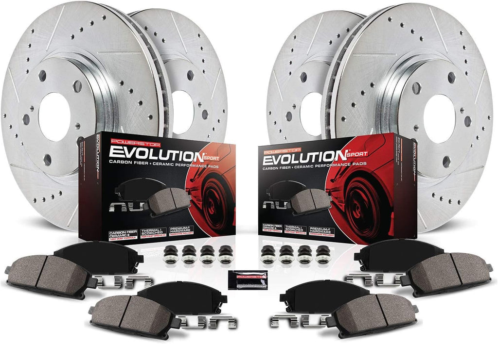 Front and Rear Carbon Fiber Brake Pads with Drilled & Slotted Brake Rotors Kit R994142