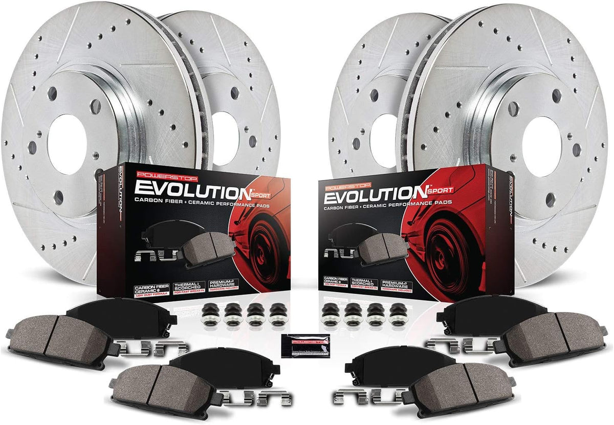 Front and Rear Carbon Fiber Brake Pads with Drilled & Slotted Brake Rotors Kit R994142