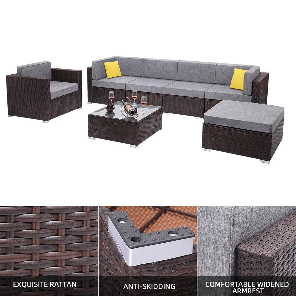7 Pieces PE Wicker Rattan Corner Sofa Set P669